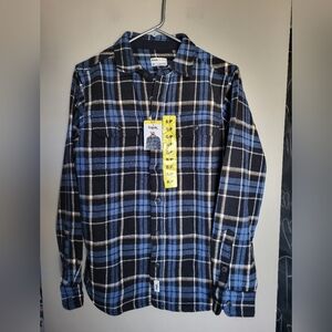 NEW- Frank Blue and Black Plaid Button Down Shirt Jacket, Size Small